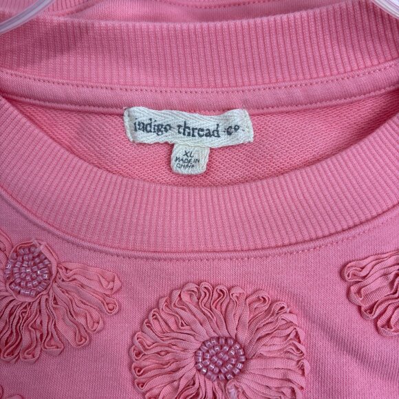 Indigo Thread Co. Women's Floral Beaded Sweatshirt Size XL Coral NWOT - Picture 6 of 8